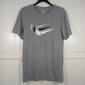 Nike T-Shirt 6 Swoosh Graphic Men's Small Gray Heather Cotton Tee Short Sleeve